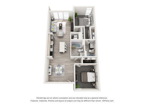 Floor plan for 2 beds, 2 baths, 1181 sqft